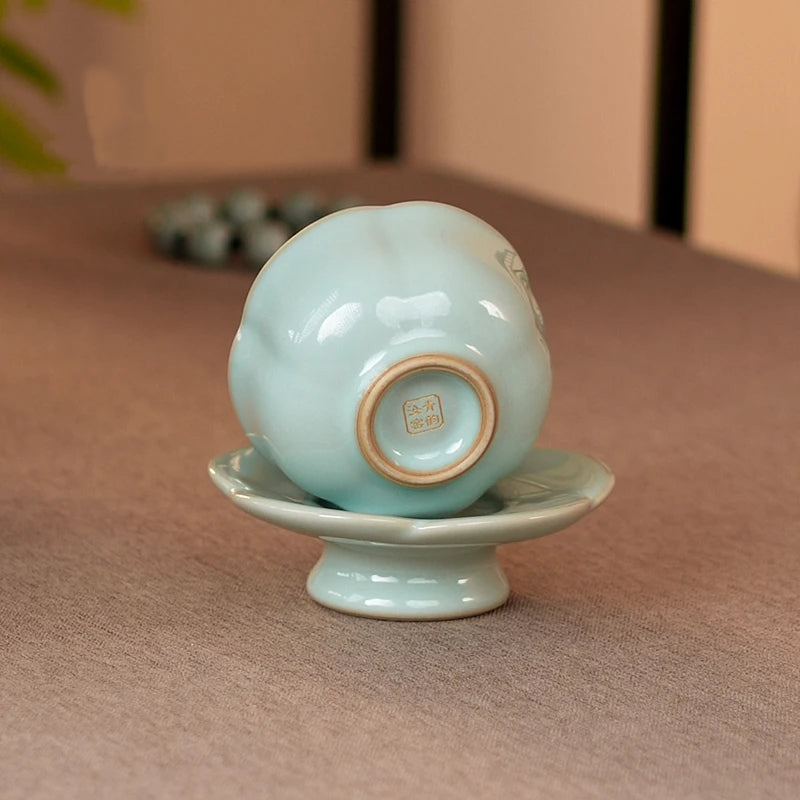 Ru Ware Sky-Blue Glazed Plum Blossom Teacup with Saucer 100ml