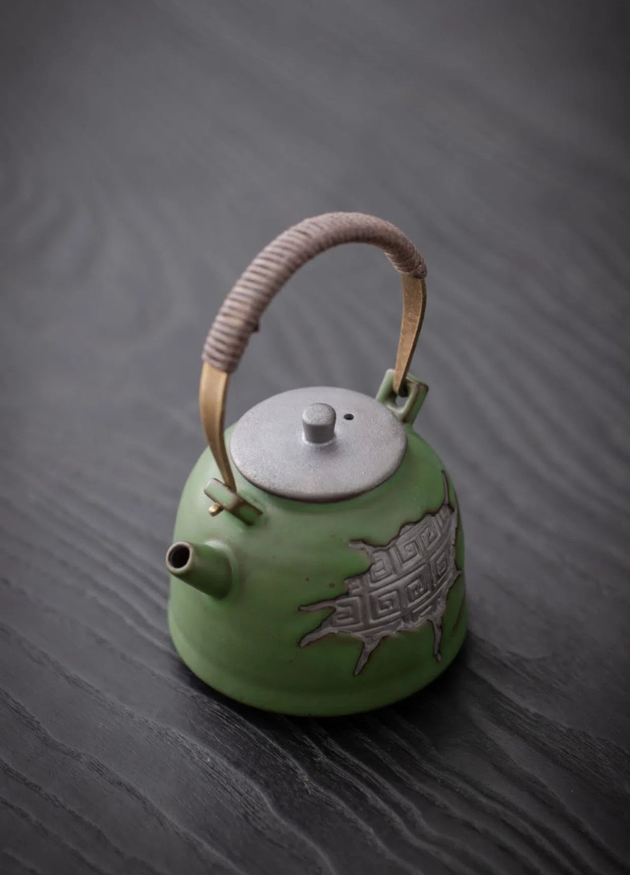 Vintage Coarse Pottery Teaware with Celadon Glaze