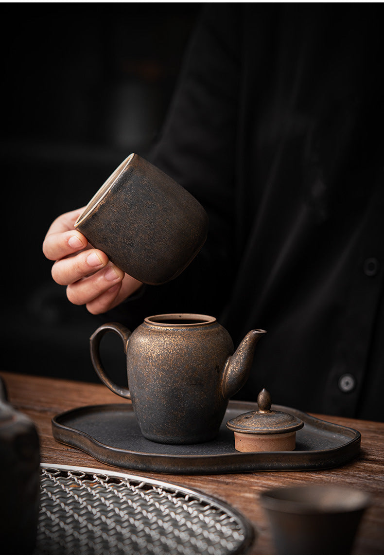 Gilded Rust Glaze Wabi-sabi Style Ceramic Tea Set