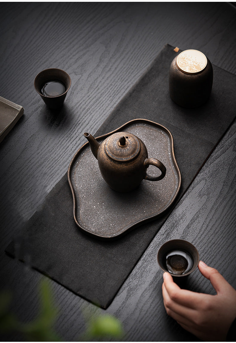 Gilded Rust Glaze Wabi-sabi Style Ceramic Tea Set