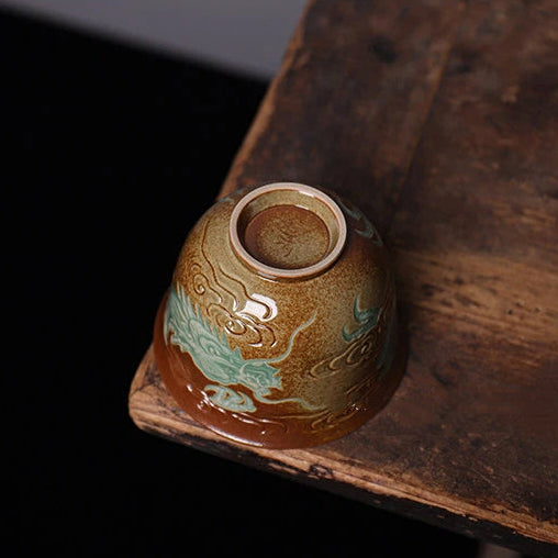 Premium Longquan Celadon Tea Cup with Lid and Saucer