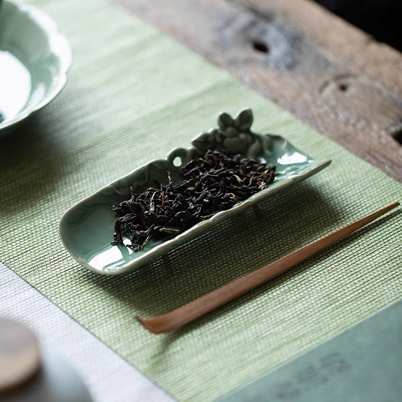 Longquan Celadon Tea Holder with Hand Carved Lotus Pattern
