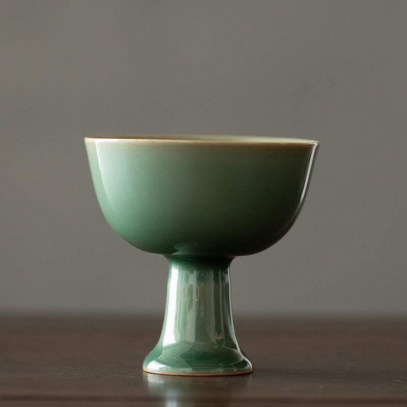 Longquan Celadon Plum Green High-Stem Tea Cup