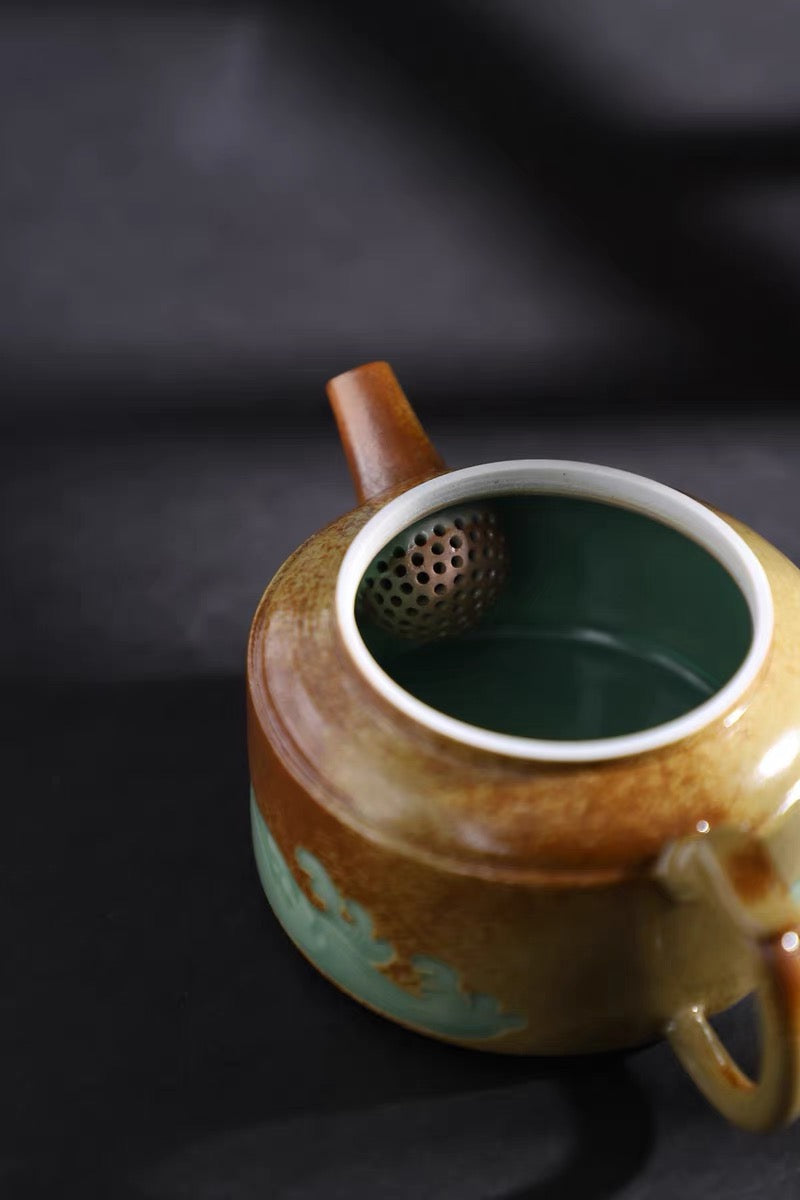 Longquan Celadon Teapot in Plum Green with Plant Ash Glaze