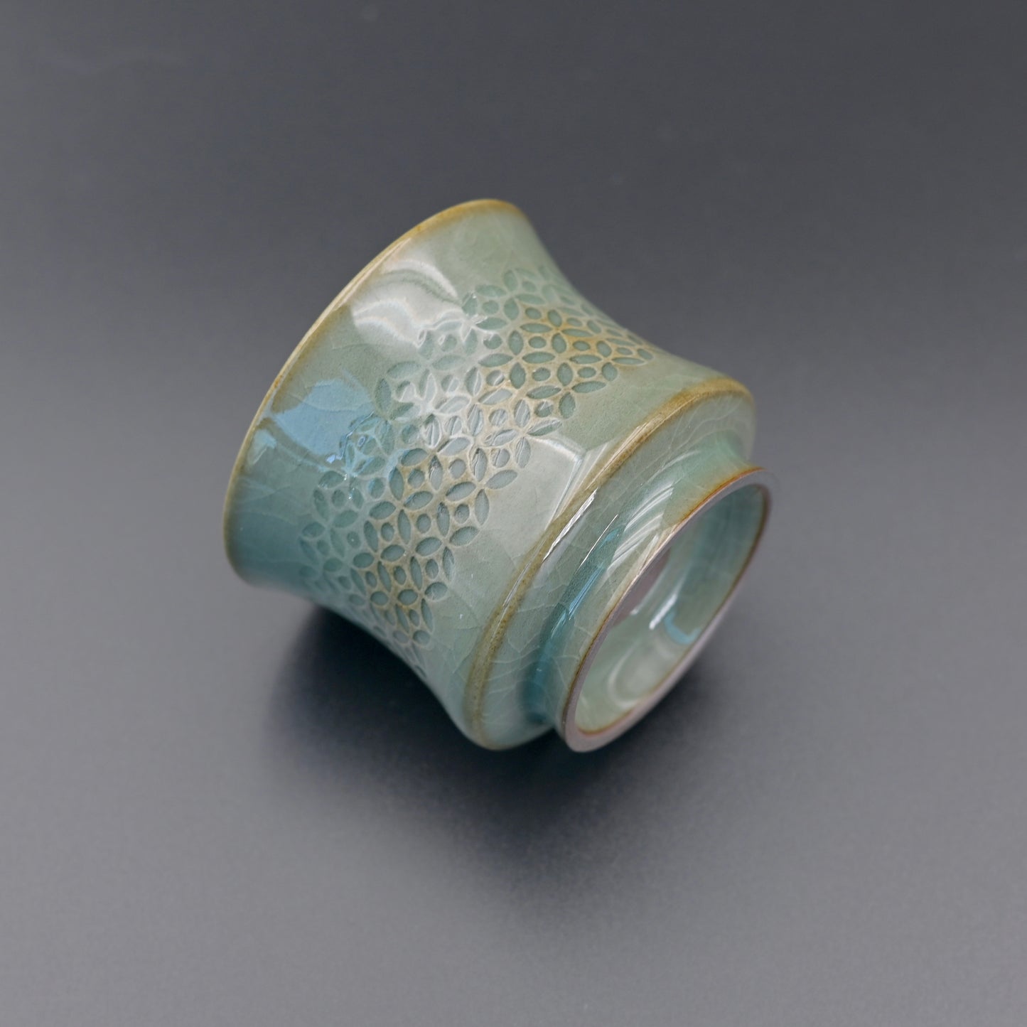 Unique Piece Longquan Celadon Handmade Underglaze Hollow-Carved Tea Cup( Linglong Tea Cup)