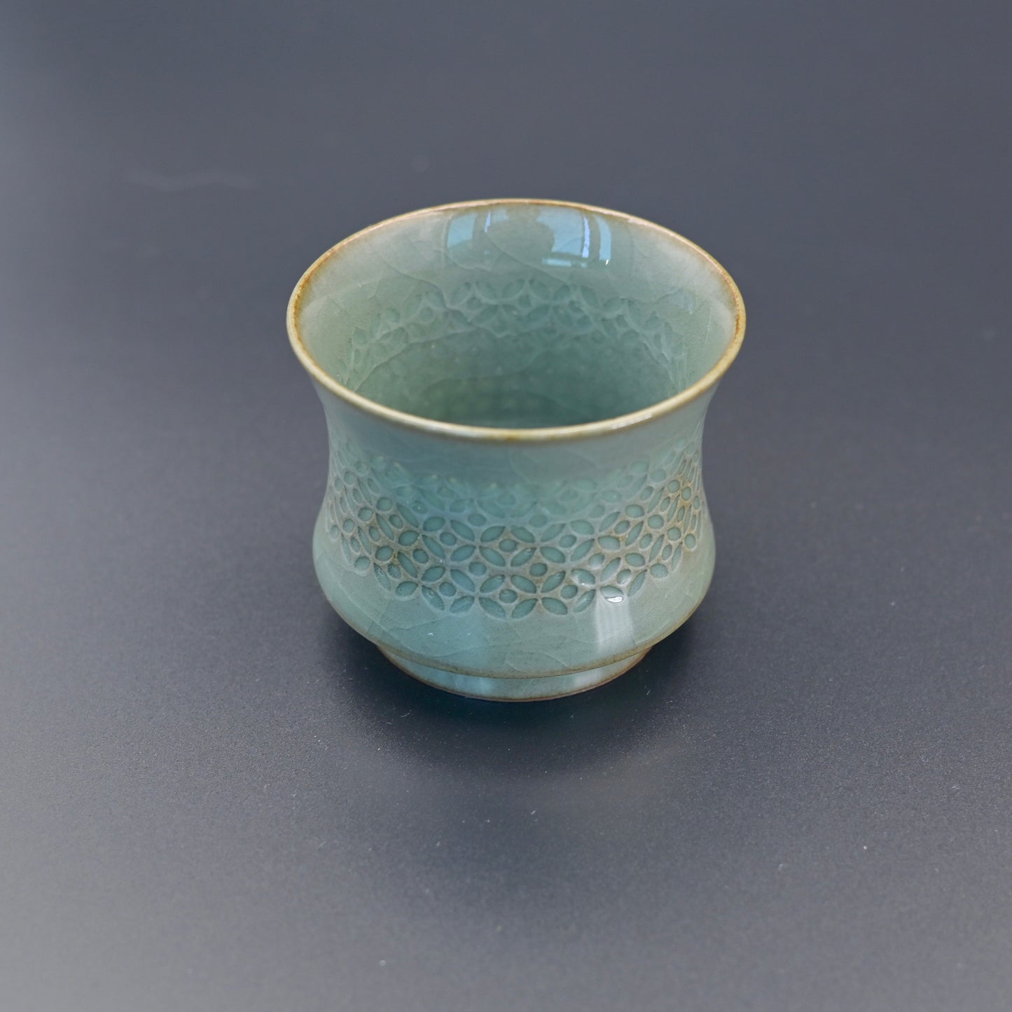 Unique Piece Longquan Celadon Handmade Underglaze Hollow-Carved Tea Cup( Linglong Tea Cup)