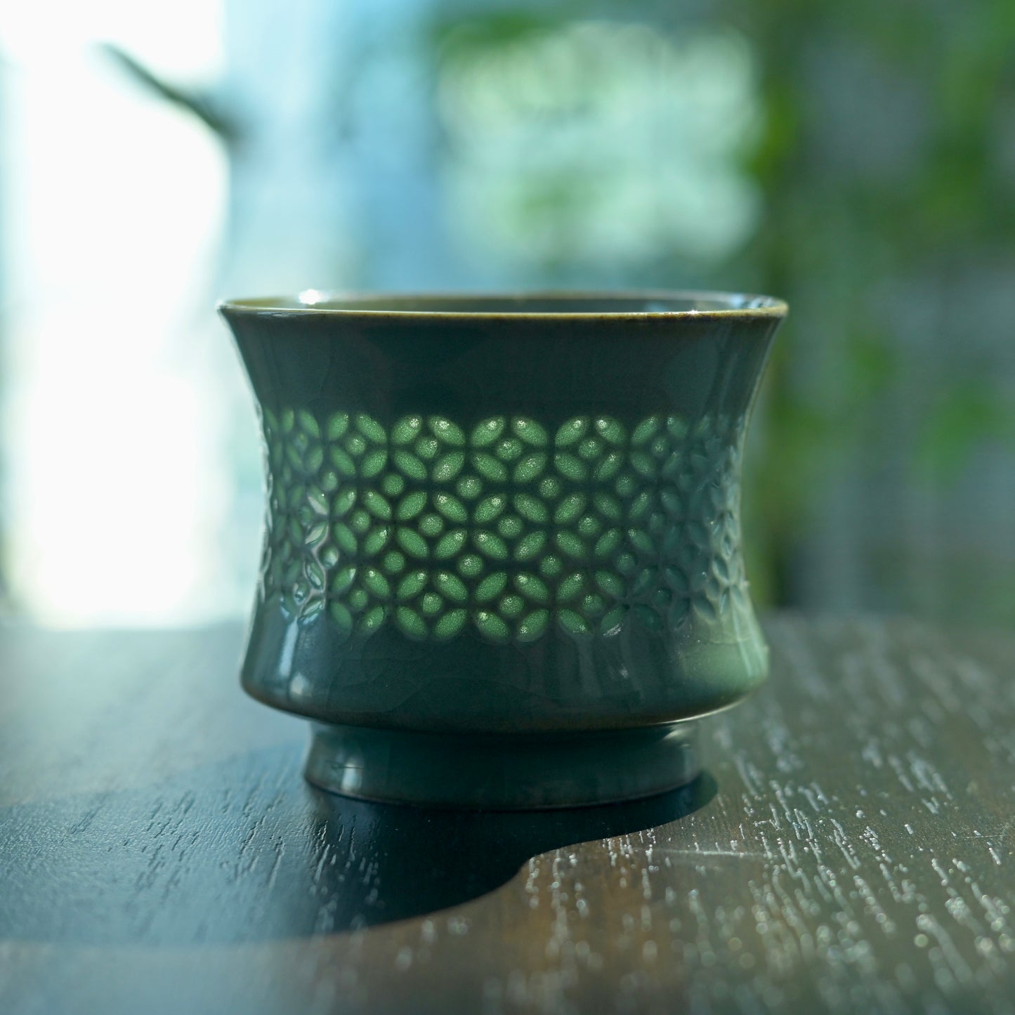 Unique Piece Longquan Celadon Handmade Underglaze Hollow-Carved Tea Cup( Linglong Tea Cup)