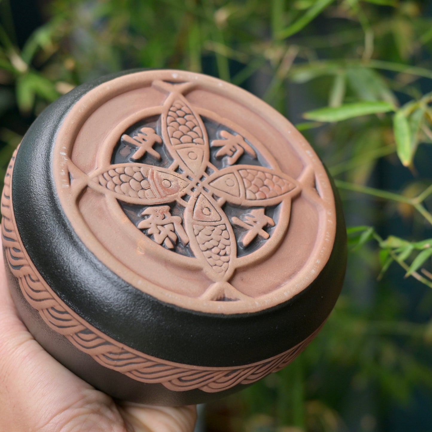 Chinese Style Retro Coarse Ceramic Tea Canister / Fish Pattern Tea Caddy