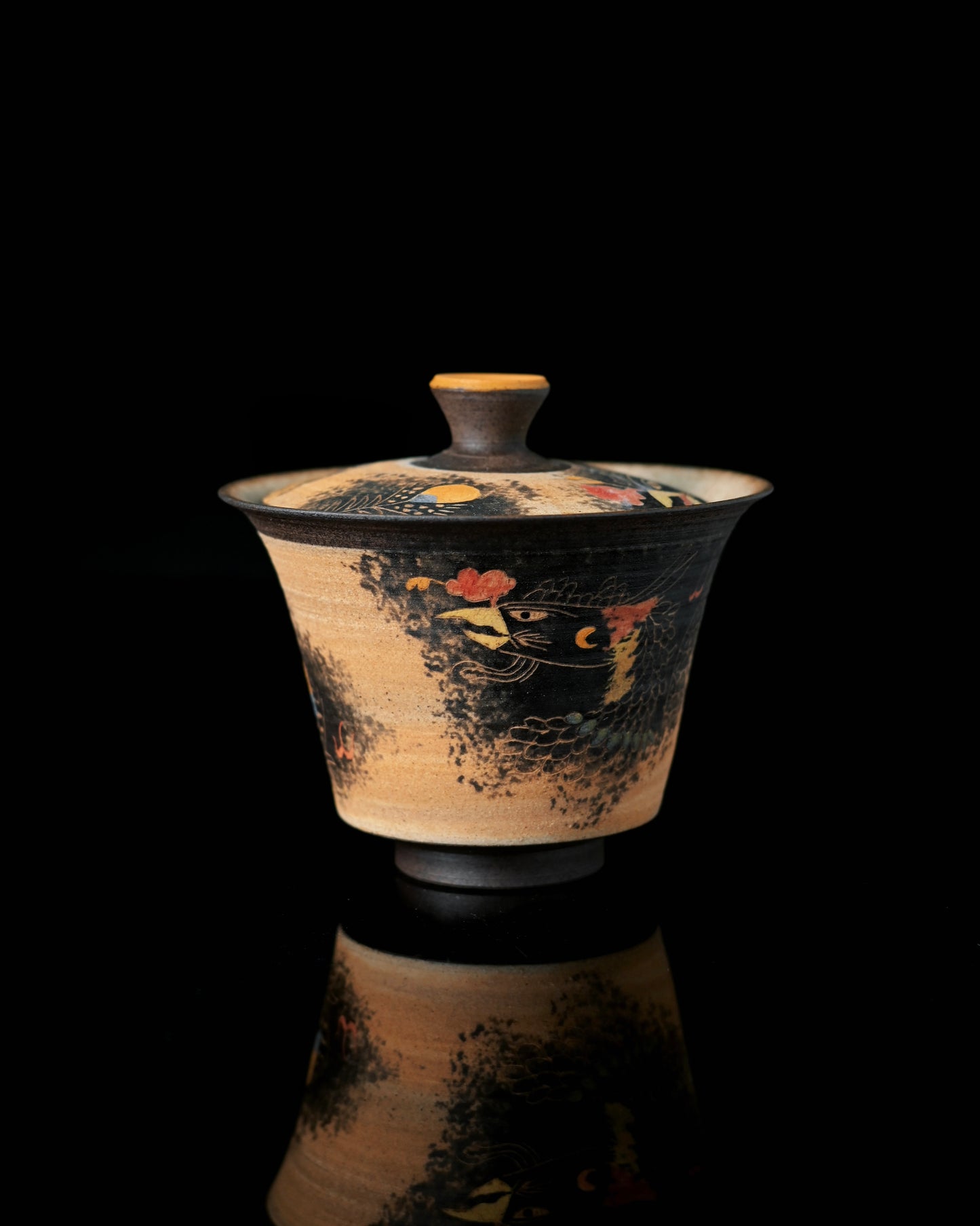 Jingdezhen Phoenix Rising Hand-Painted Clay Gaiwan Set