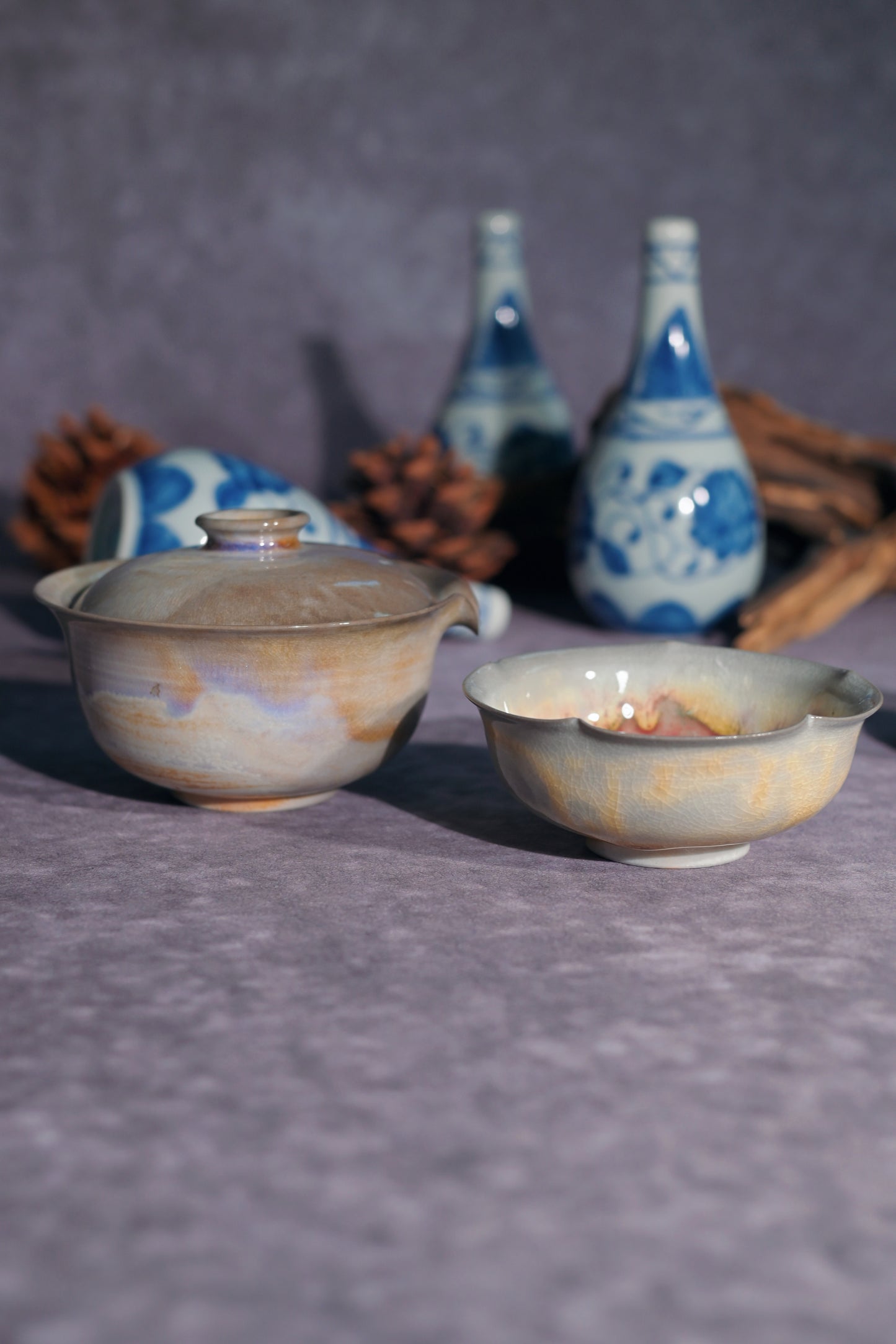 Unique Piece Wood-Fired Aurora Gaiwan & Flower Cup Set 130ml