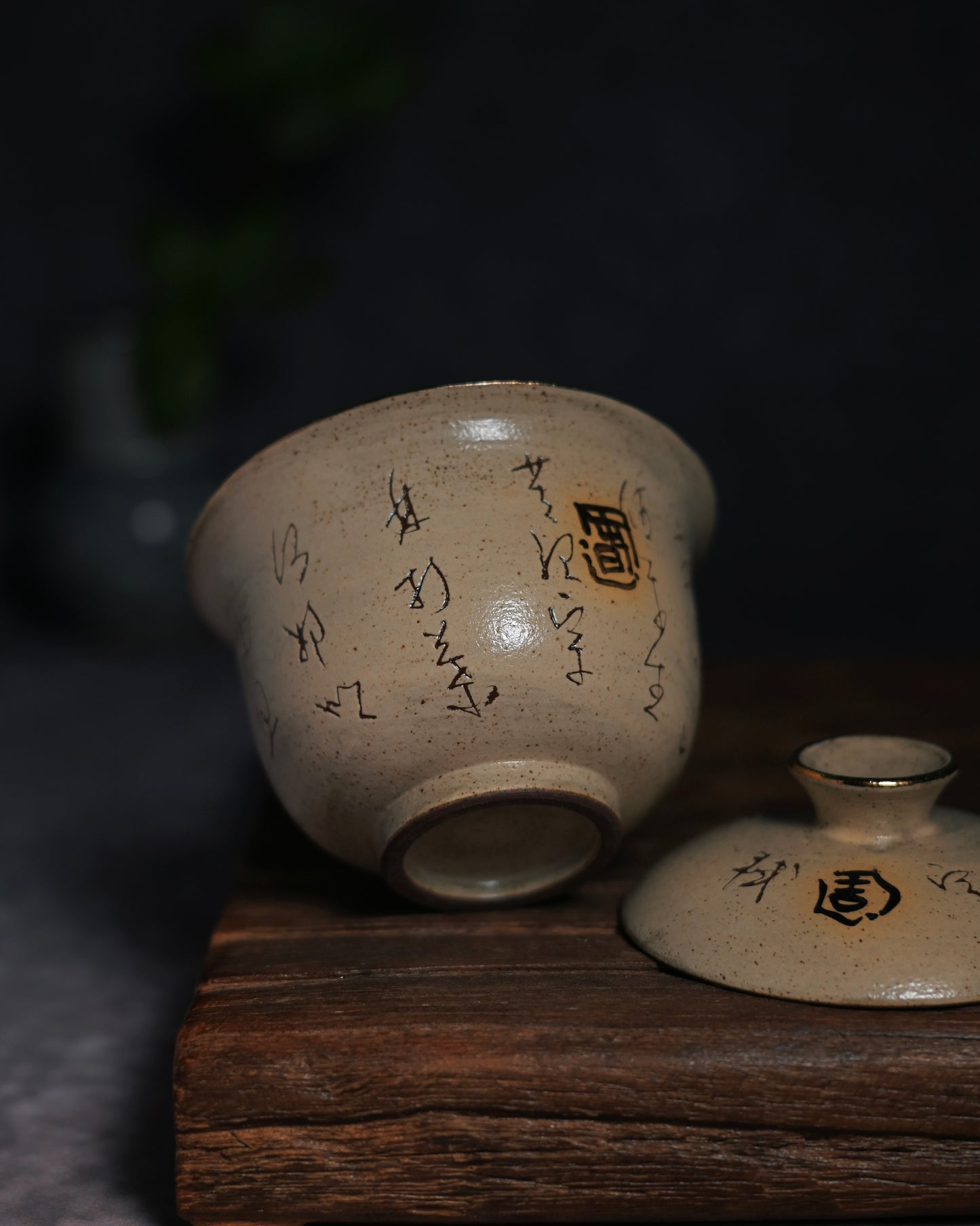 Unique Piece Hand-Painted "Calming the Waves" Calligraphy Kohiki Gaiwan 100ml