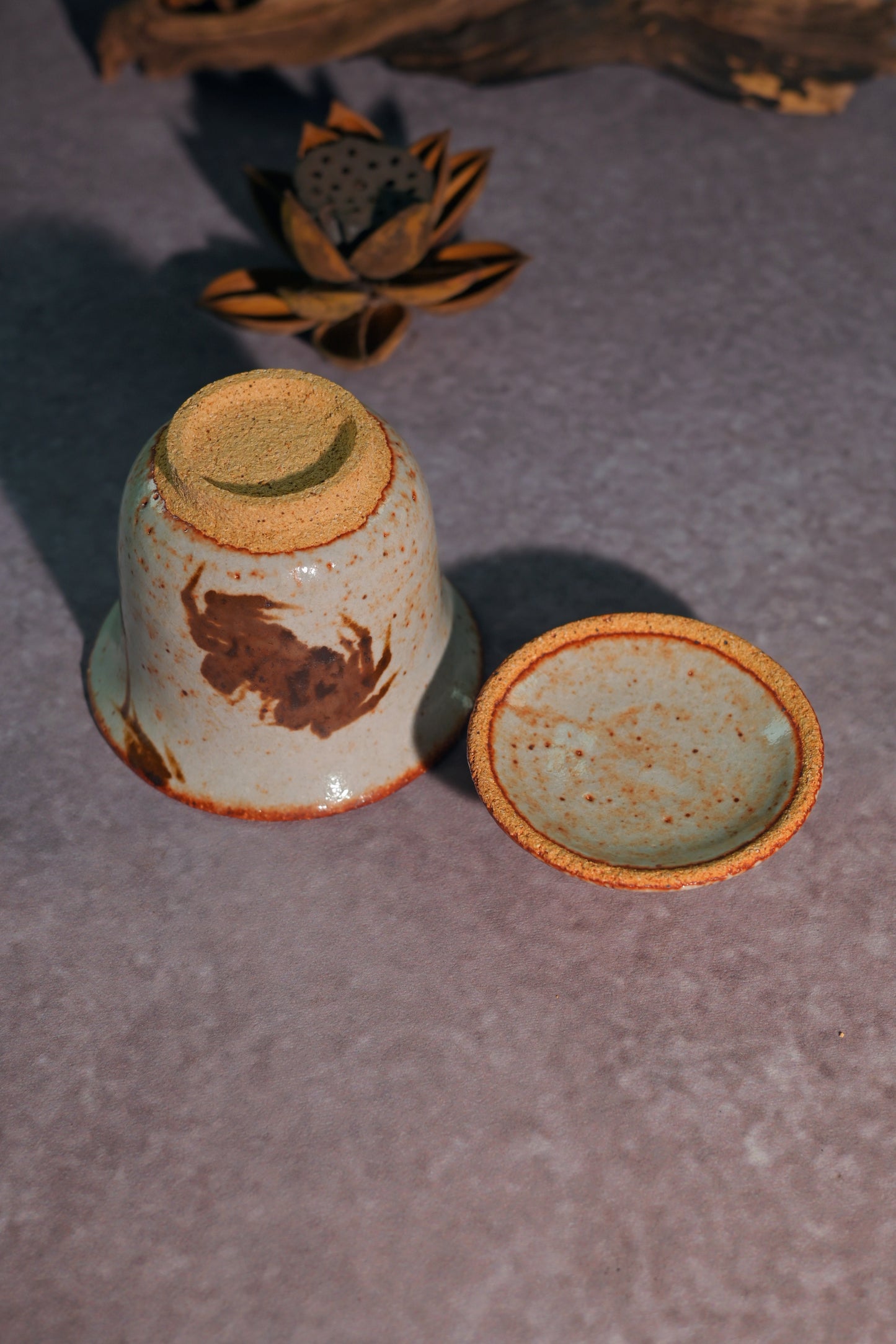 Unique Piece Wood-Fired Hand-Painted ''Fortune Crab'' Saggar Clay Gaiwan 160ml