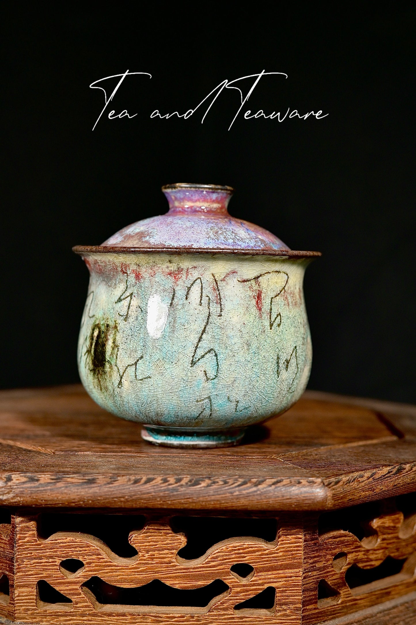 Unique Piece Handmade Soda-Fired "Calligraphy & Flame" Gaiwan 130ml