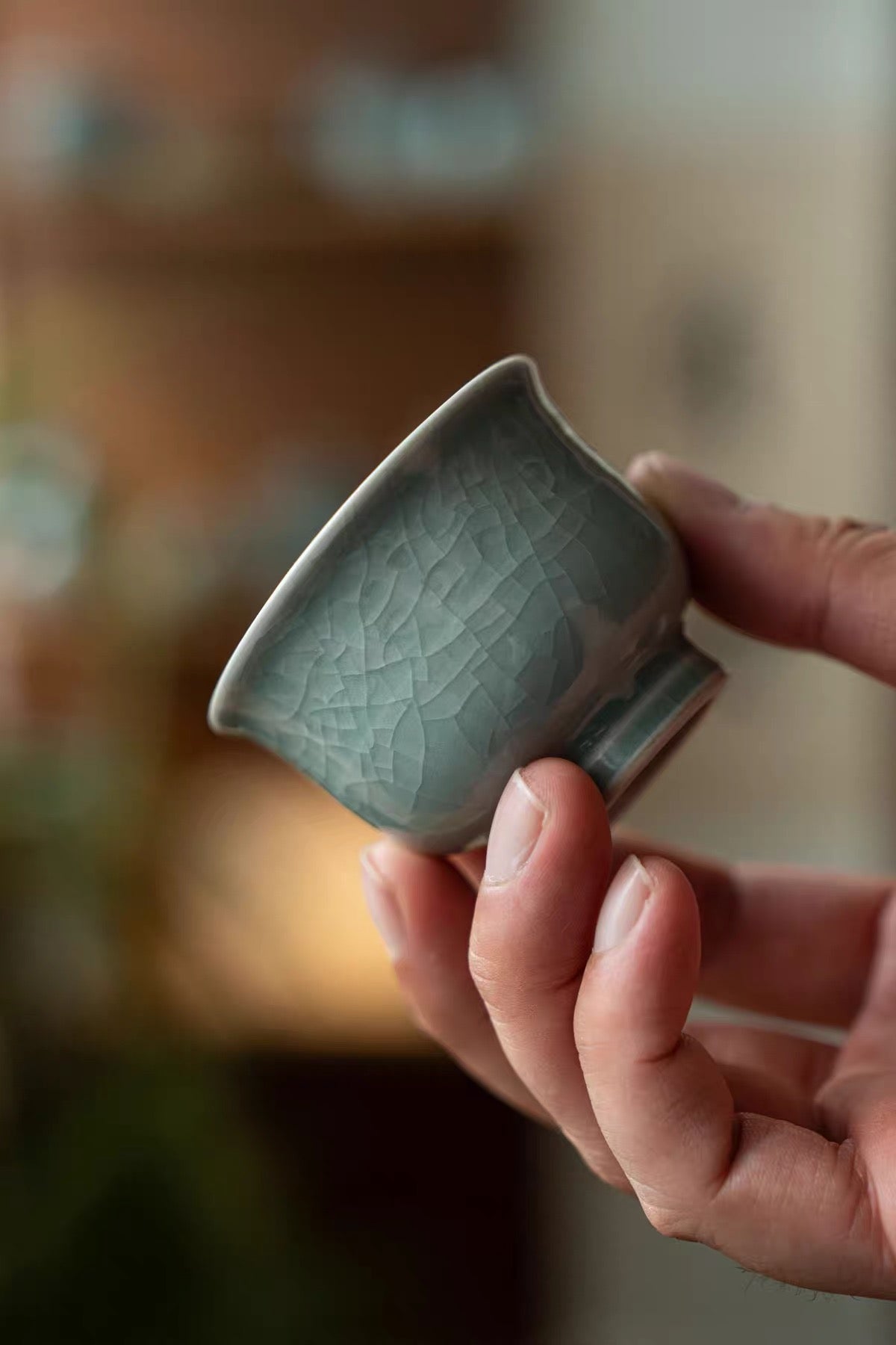 Ru Kiln Powder-Celadon "Relief Pattern" Crackle Porcelain Travel Tea Set
