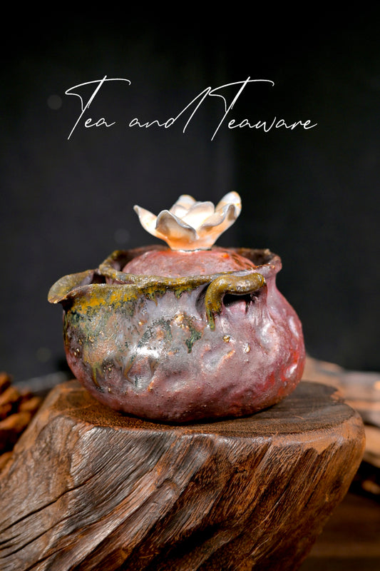 Unique Piece Handcrafted Wood-Fired Baoping Teapot with Flower Petal Lid 125ml