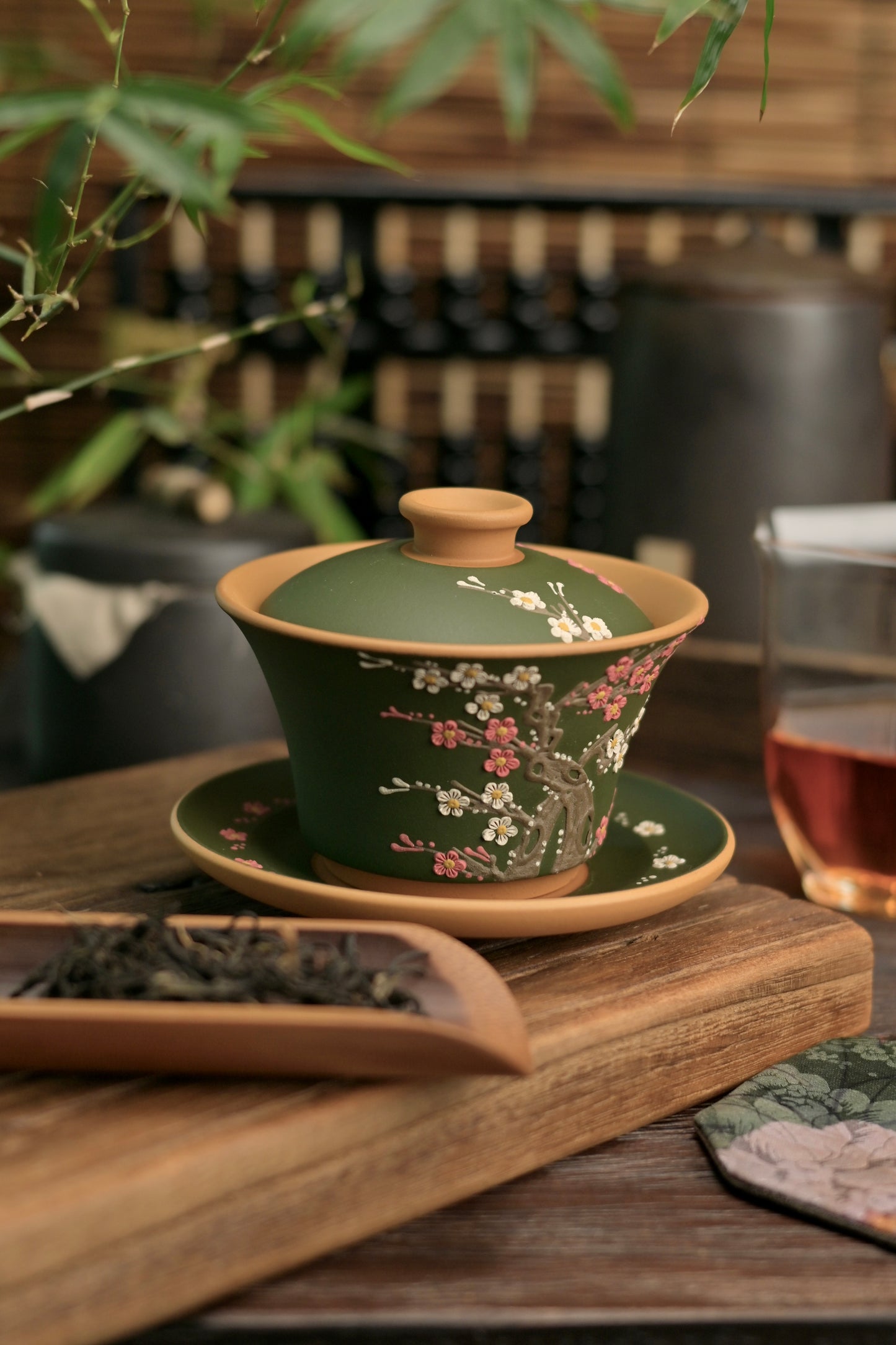 Yixing Purple Clay Zisha Duanni Plum Blossom Appliqué Gaiwan Set