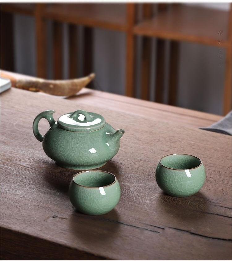 Plum green celadon tea set