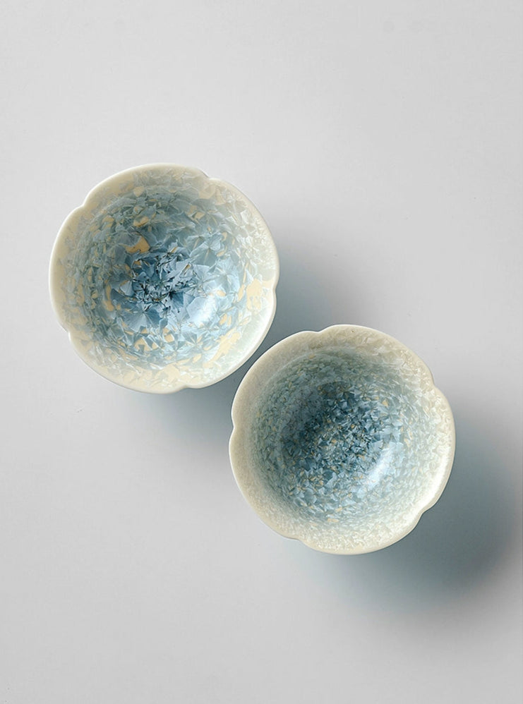 Smoky Cyan Glaze Kiln-Change Crystal Ice Flower Teacup / Teapot