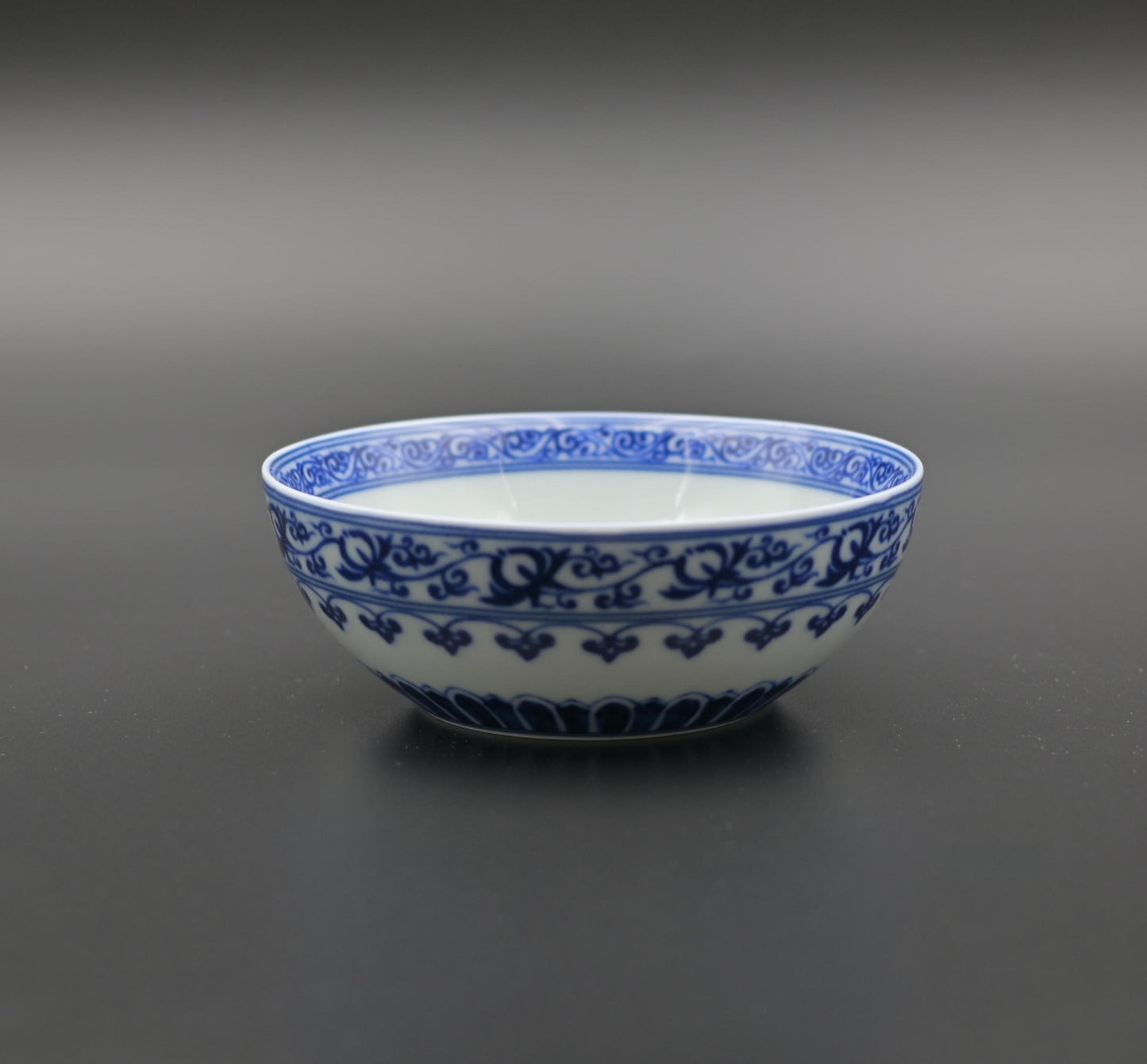 Blue and White Underglaze Porcelain Cup with Scrolling Lotus Design for Puerh Tea