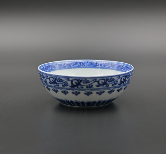 Blue and White Underglaze Porcelain Cup with Scrolling Lotus Design for Puerh Tea