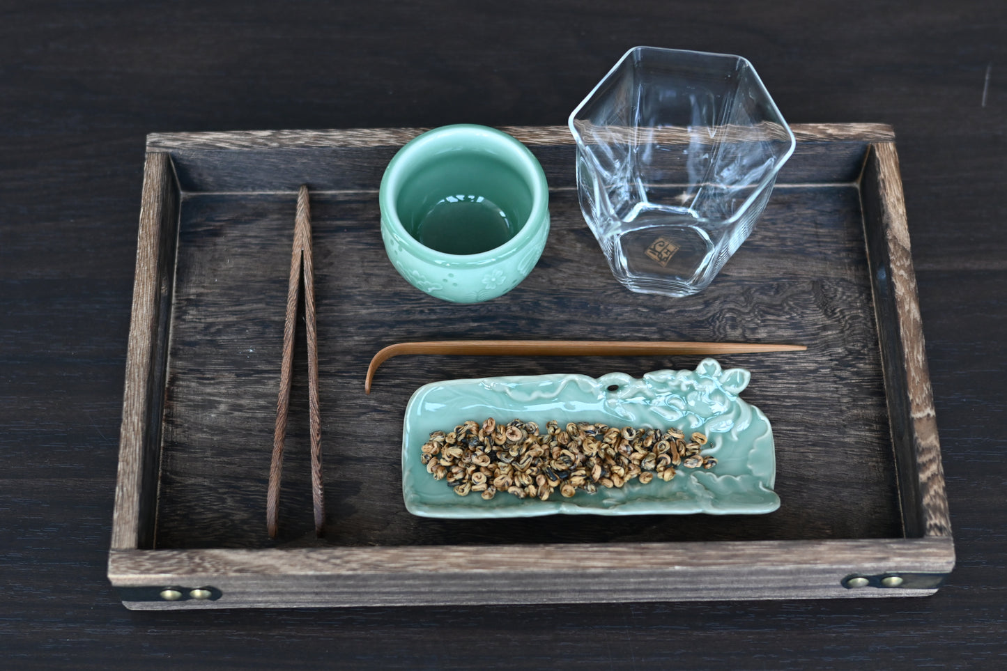 Longquan Celadon Tea Holder with Hand Carved Lotus Pattern