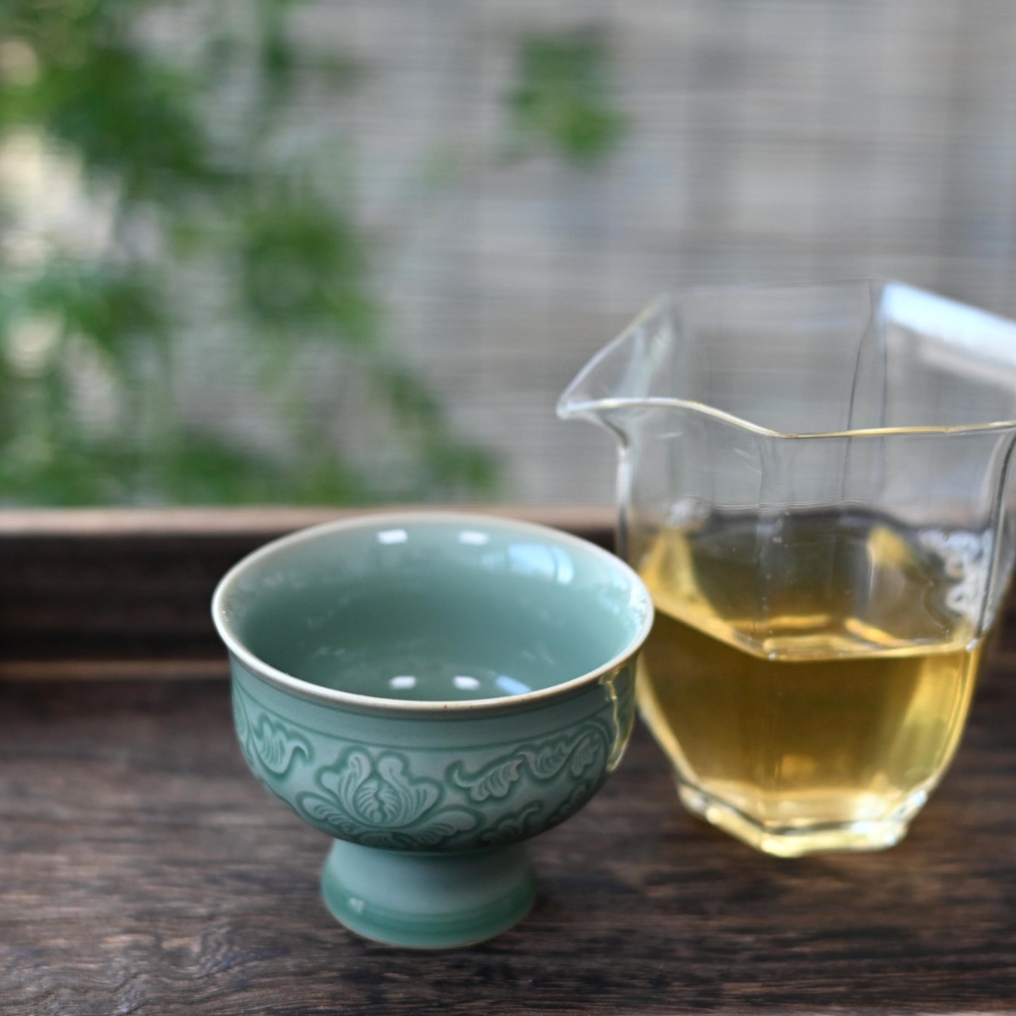 Longquan Celadon High-Stem Cup with Relief Decoration of Intertwined Lotus Design