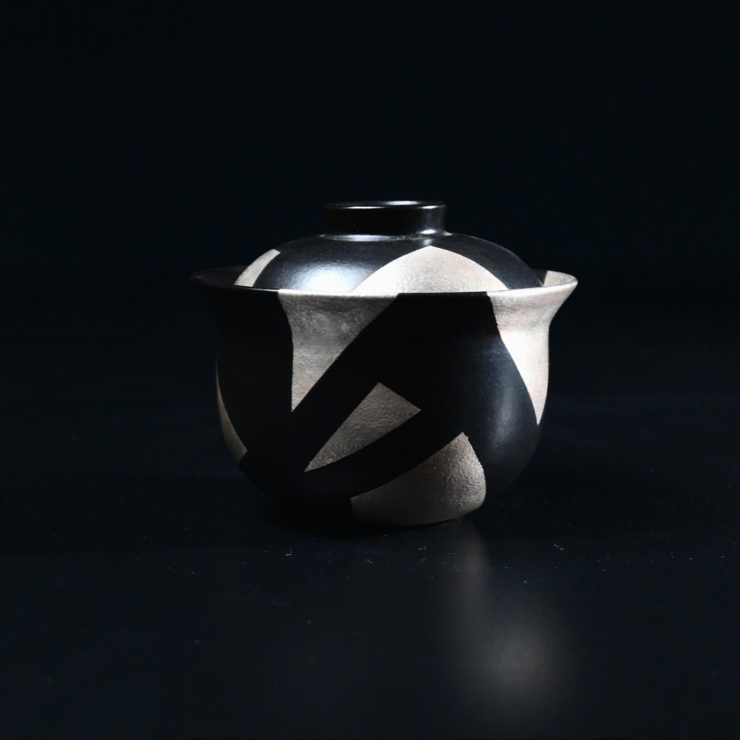 Unique Piece Silver-glazed Irregular Geometric Black-and-white Pattern Gaiwan (Tea bowl)