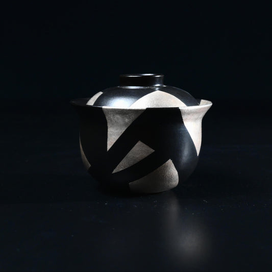 Unique Piece Silver-glazed Irregular Geometric Black-and-white Pattern Gaiwan (Tea bowl)