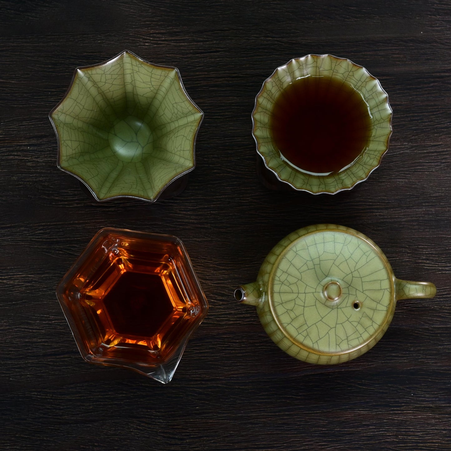 Longquan Celadon – Ge Kiln Enneagon Flower Shape Host Tea Cup