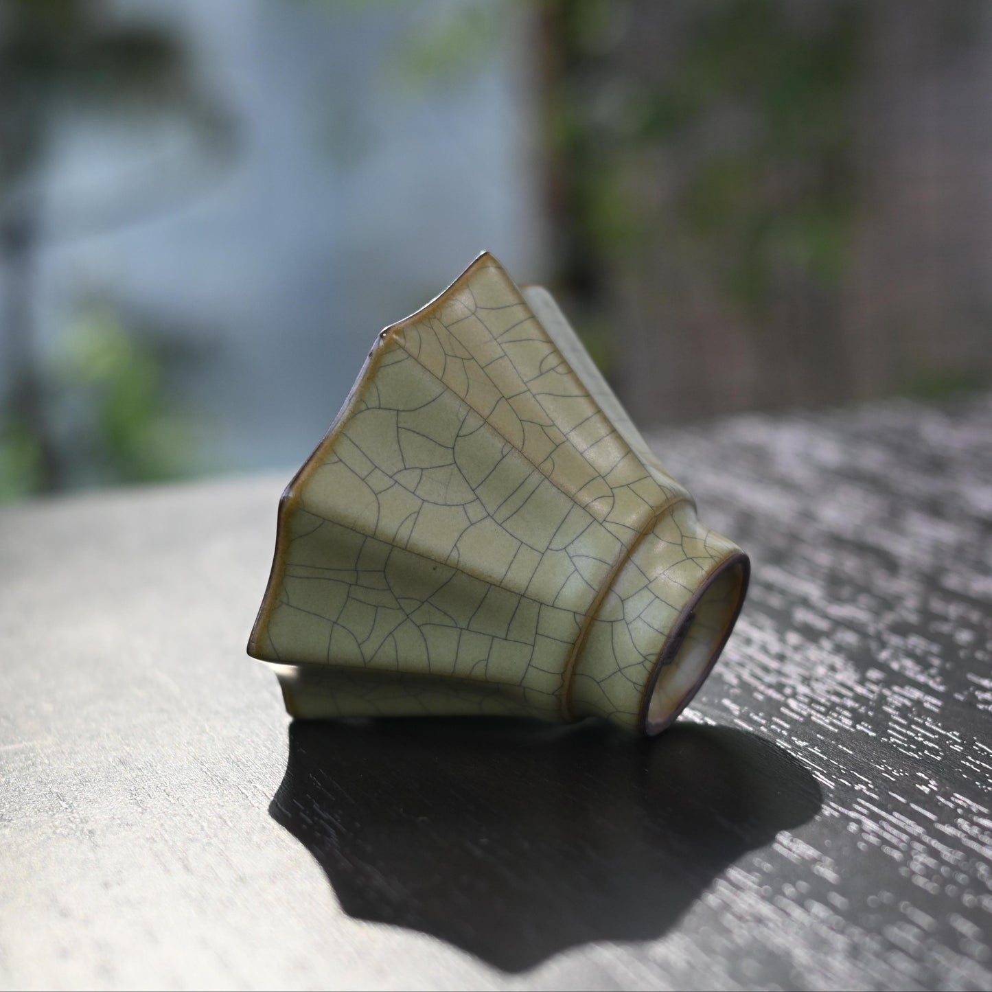 Longquan Celadon – Ge Kiln Enneagon Flower Shape Host Tea Cup