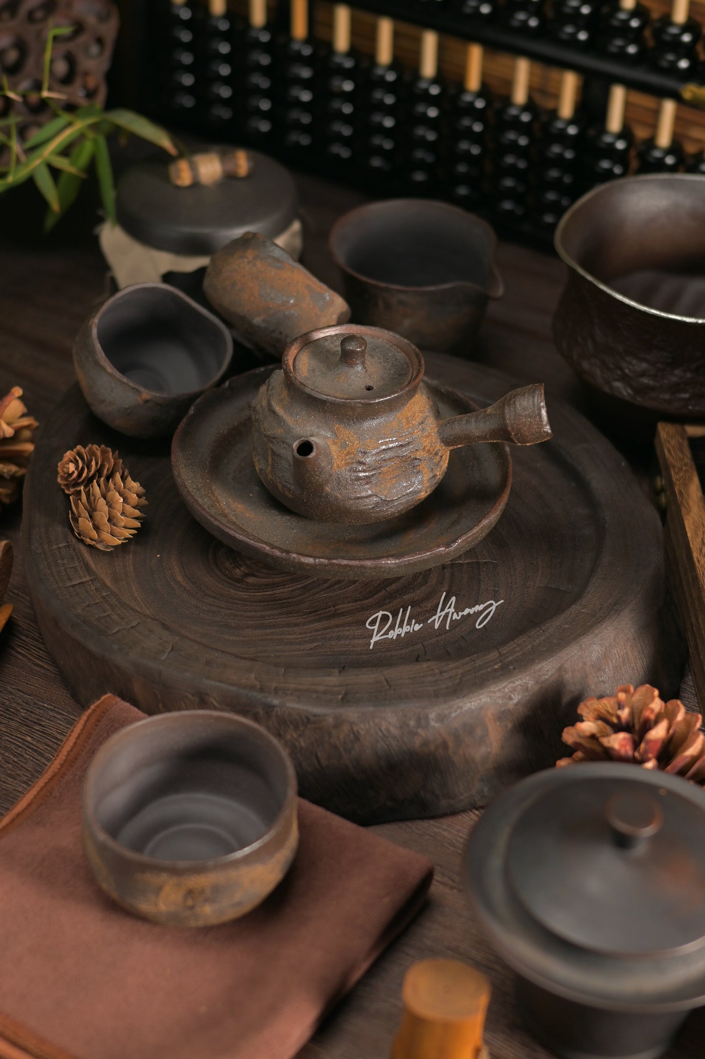 Wabi-Sabi Handcrafted Wood-fired Coarse Clay Side-Handle Teapot / Tea Set