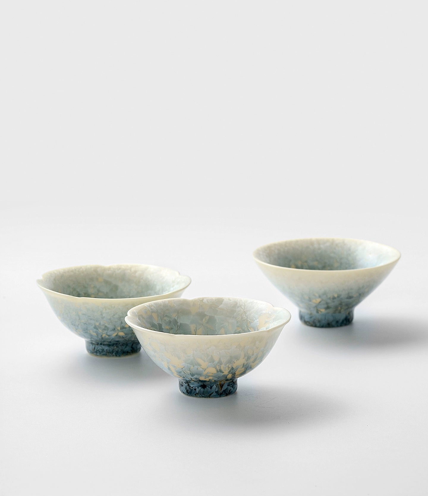 Unique crystal ice flower pattern teacup, smoky cyan glaze handmade pottery