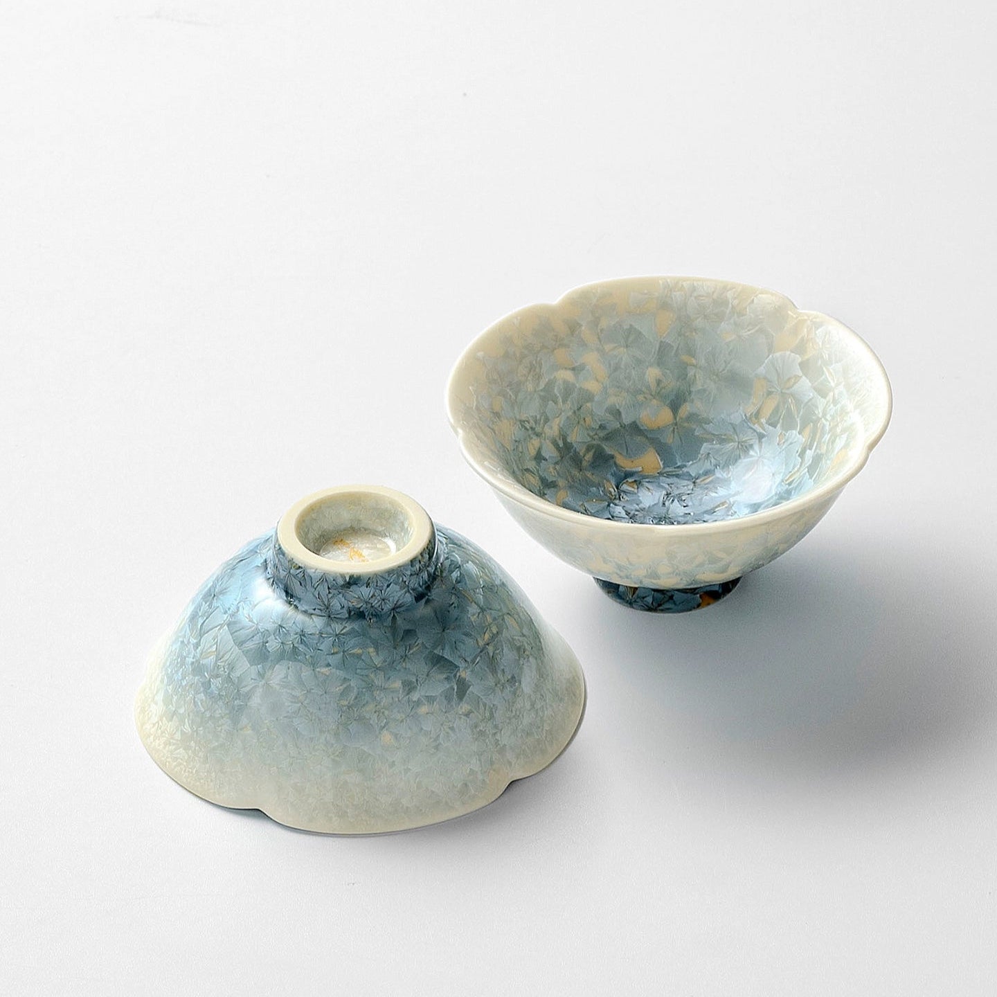 Luxury kiln-change ceramic teacup, smoky cyan glaze with crystal effect