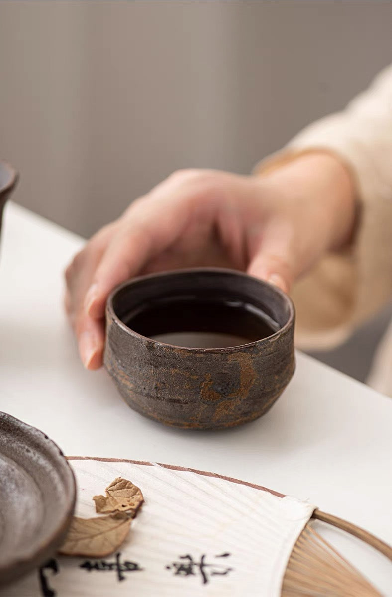 Wabi-Sabi Handcrafted Wood-fired Coarse Clay Host Teacup / Guest Teacup