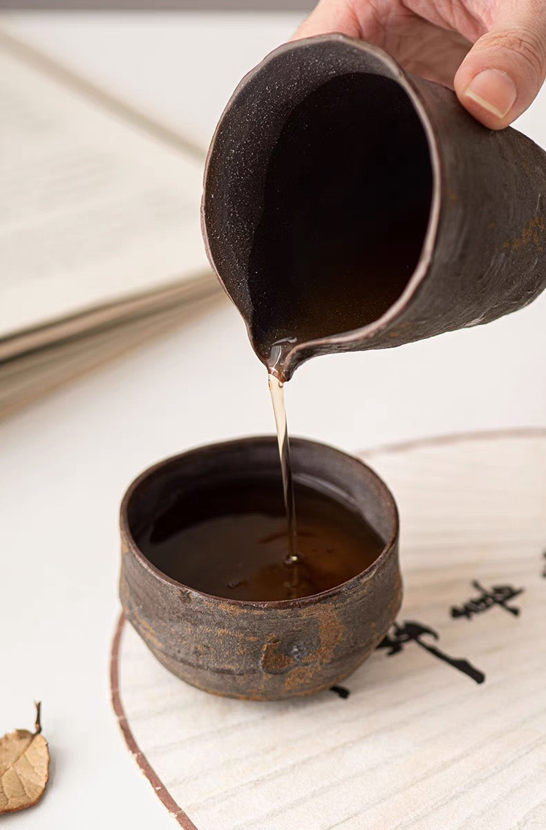 Wabi-Sabi Handcrafted Wood-fired Coarse Clay Host Teacup / Guest Teacup