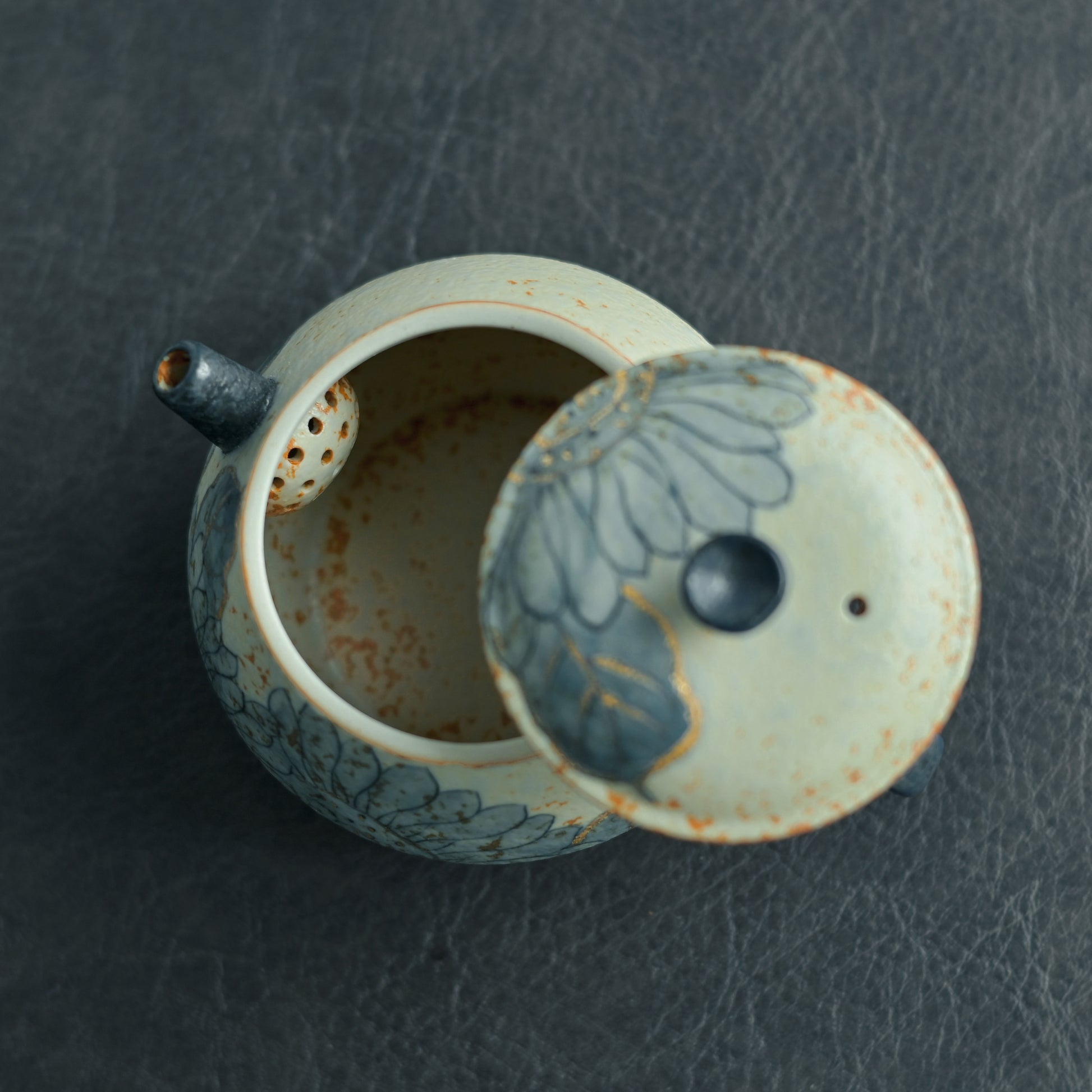 hand painted lotus pattern teapot