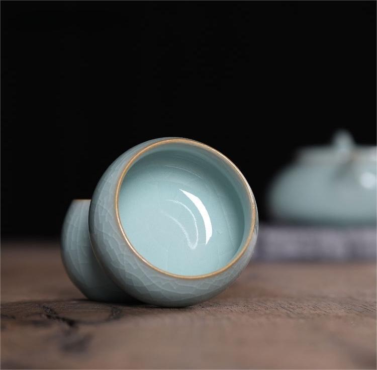 3pcs in 1 Hand-made Ge kiln Celadon  Iron Clay Tea Set