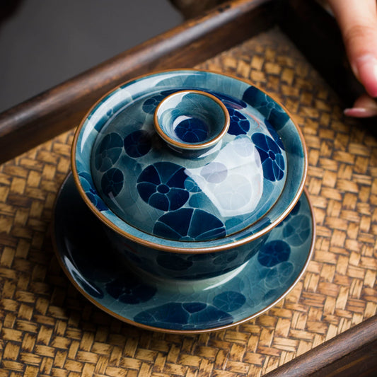170ml artisan gaiwan with lid, bowl, and saucer set for traditional Chinese tea ceremonies.