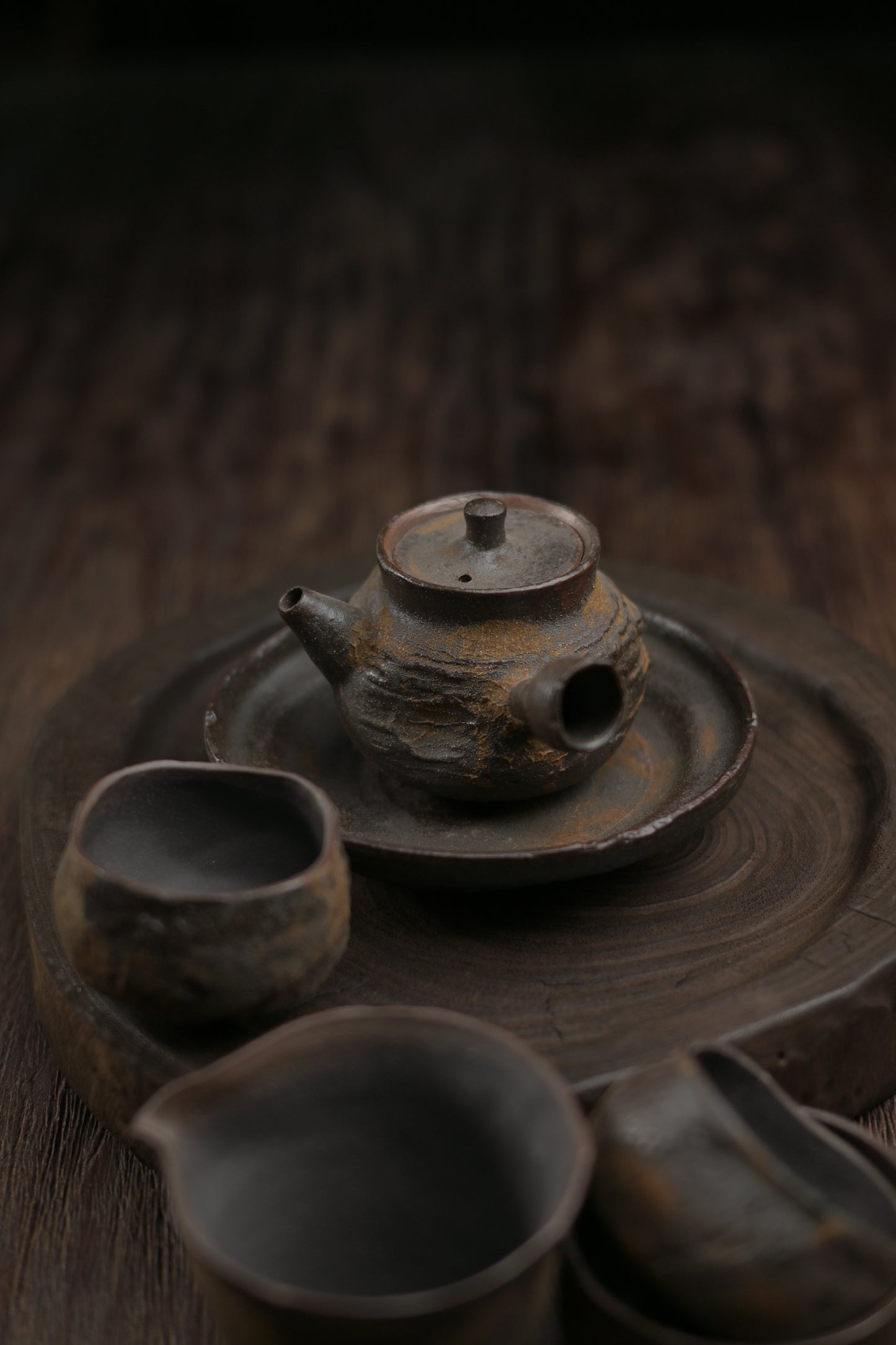 Wabi-Sabi Handcrafted Wood-fired Coarse Clay Side-Handle Teapot / Tea Set