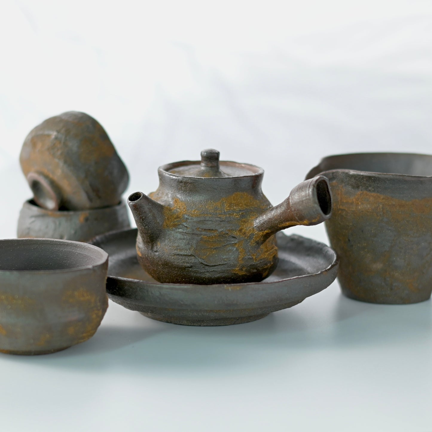 Wabi-Sabi Handcrafted Wood-fired Coarse Clay Side-Handle Teapot / Tea Set
