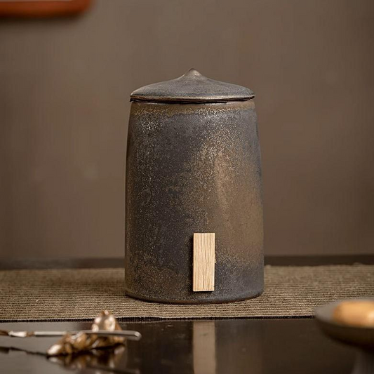 Bronze glaze rustic design tea storage canister