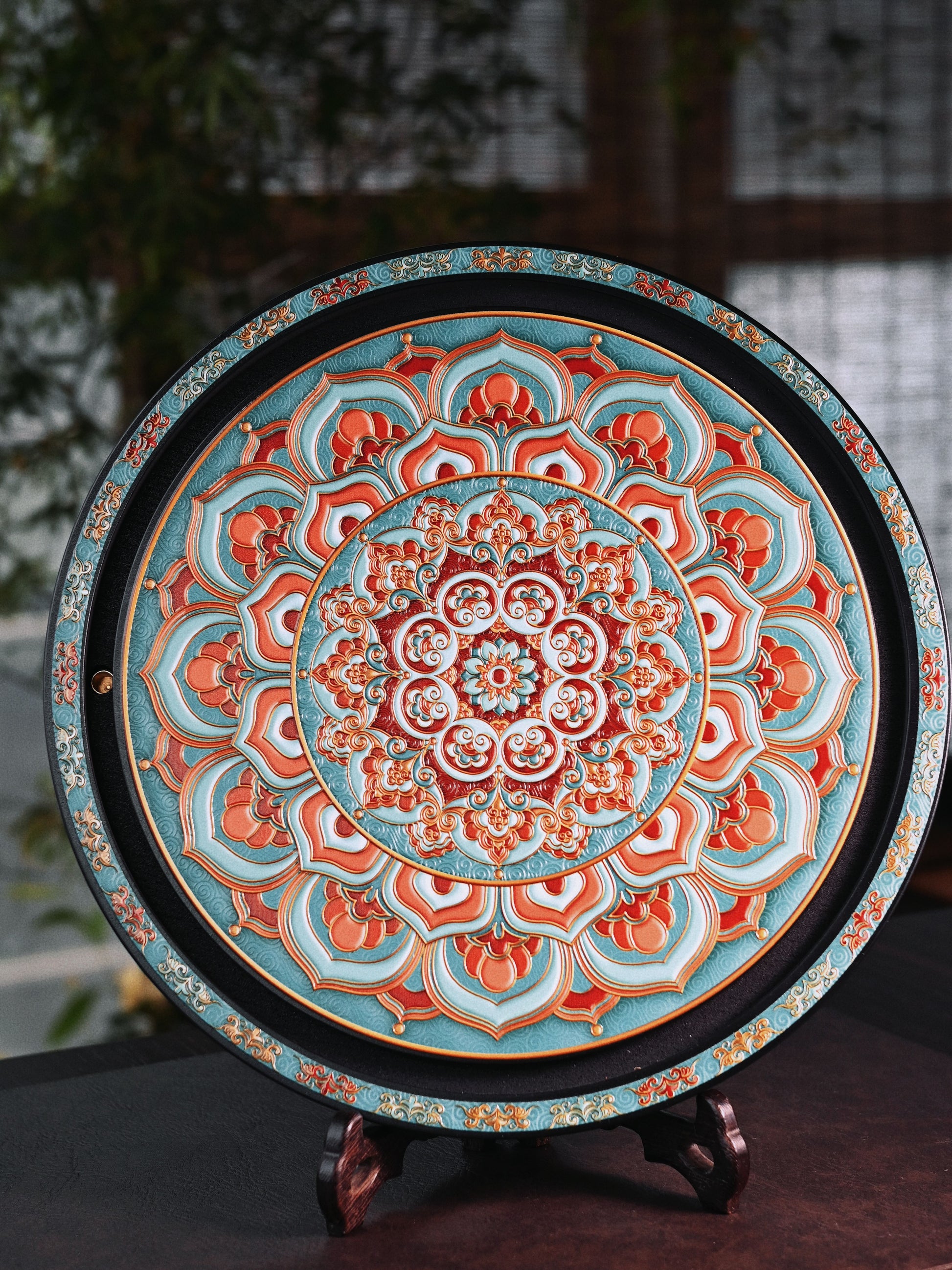 Tea tray with artistic Dunhuang mural style decoration for tea table