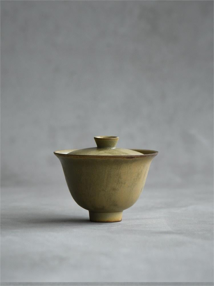 5pcs in 1 Yellow-green Ceramic Kiln Glaze Wabi-sabi Style Tea set