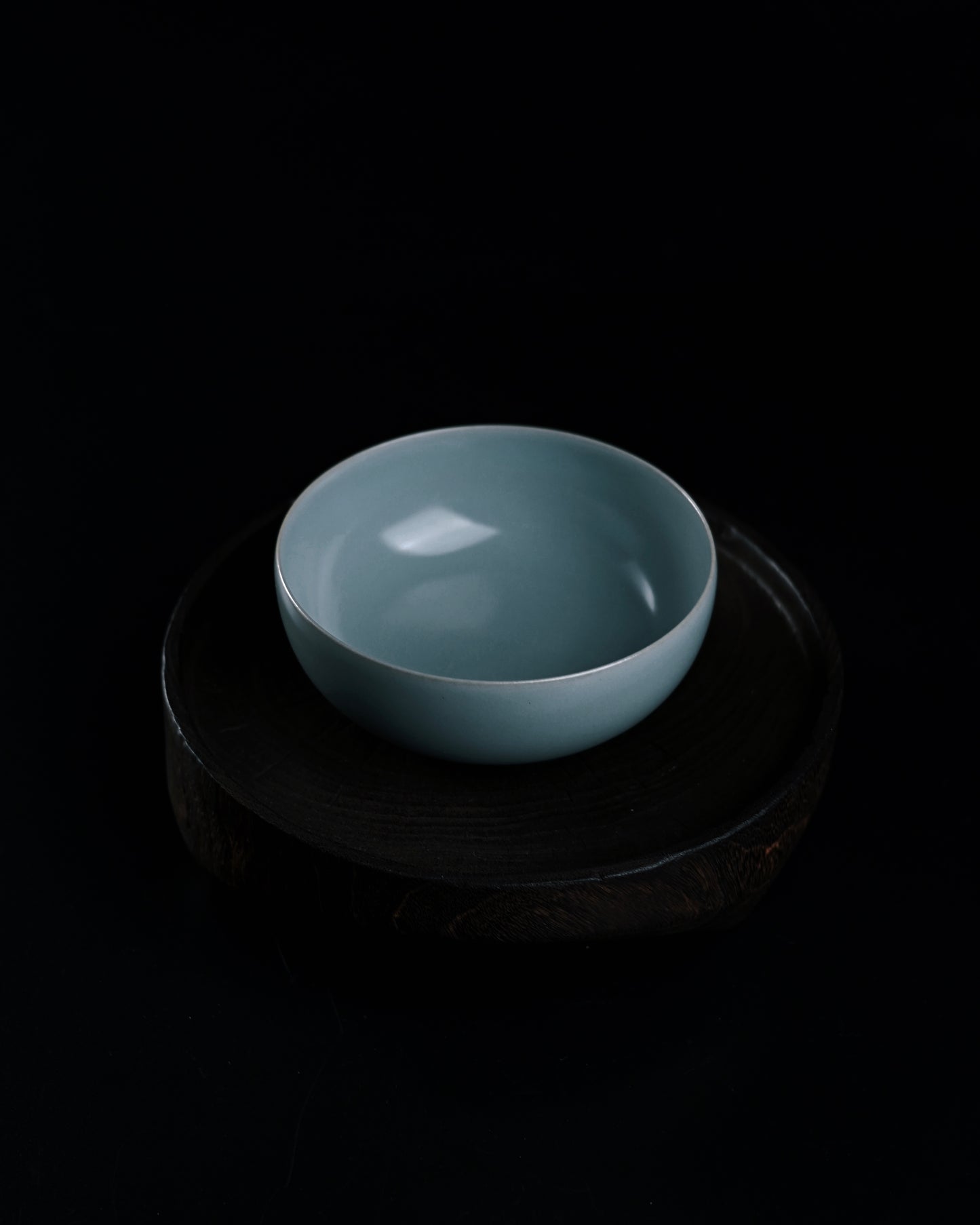 Antique sky-blue glazed Ru porcelain bowl with silk-like finish, perfect for solo tea drinking