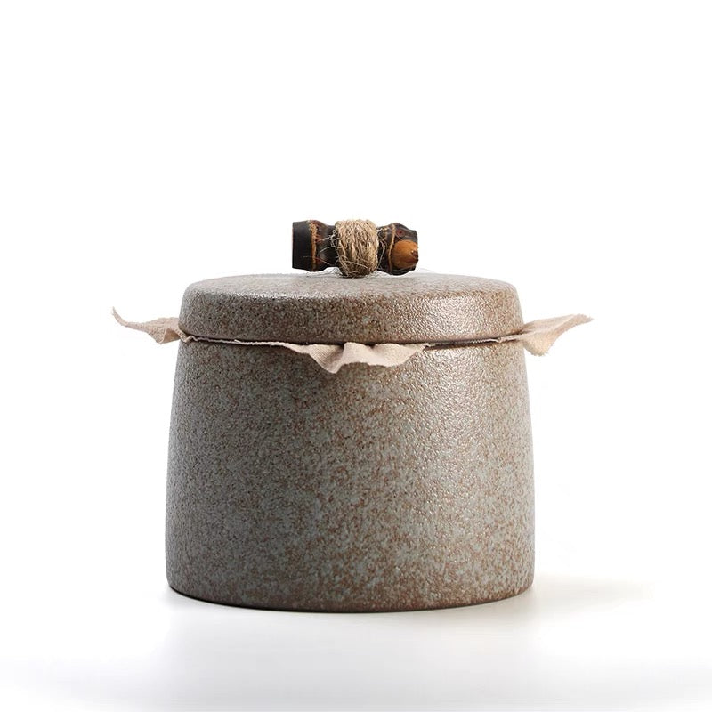 Retro Japanese Style Small Size Coarse PotteryTea Canister