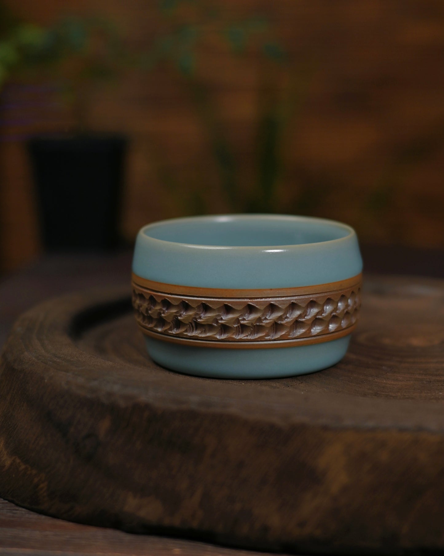 Drum-shaped master teacup in Ru ware sky-blue glaze, representing pinnacle of Chinese monochrome porcelain art
