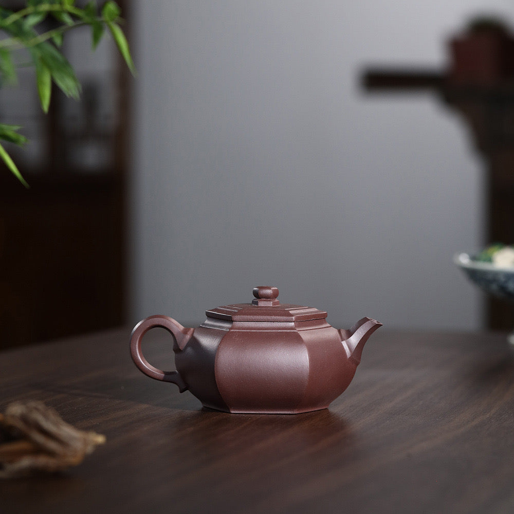 Yixing Purple Clay Teapot Handmade Hexagonal Kung Fu Teapot