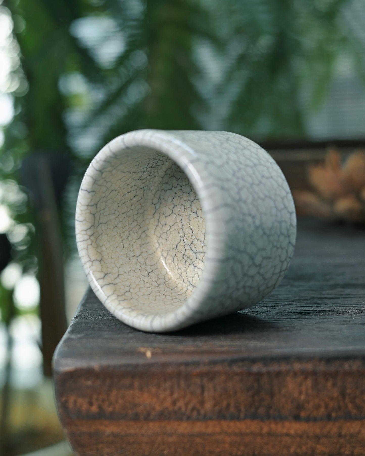 Beige celadon glaze surface providing warm background for intricate crackle network