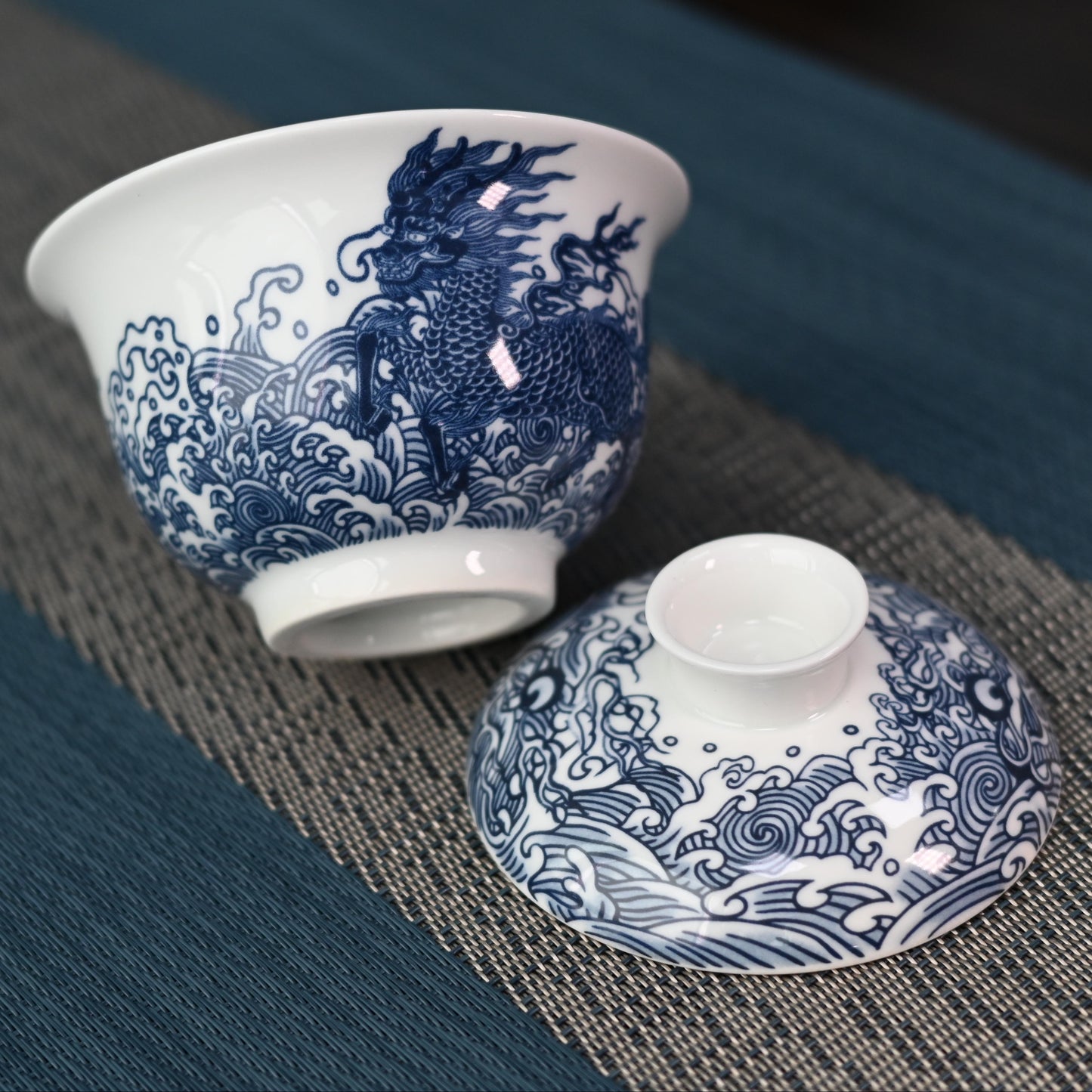 Jingdezhen Blue and White Tea Bowl with Qilin Design