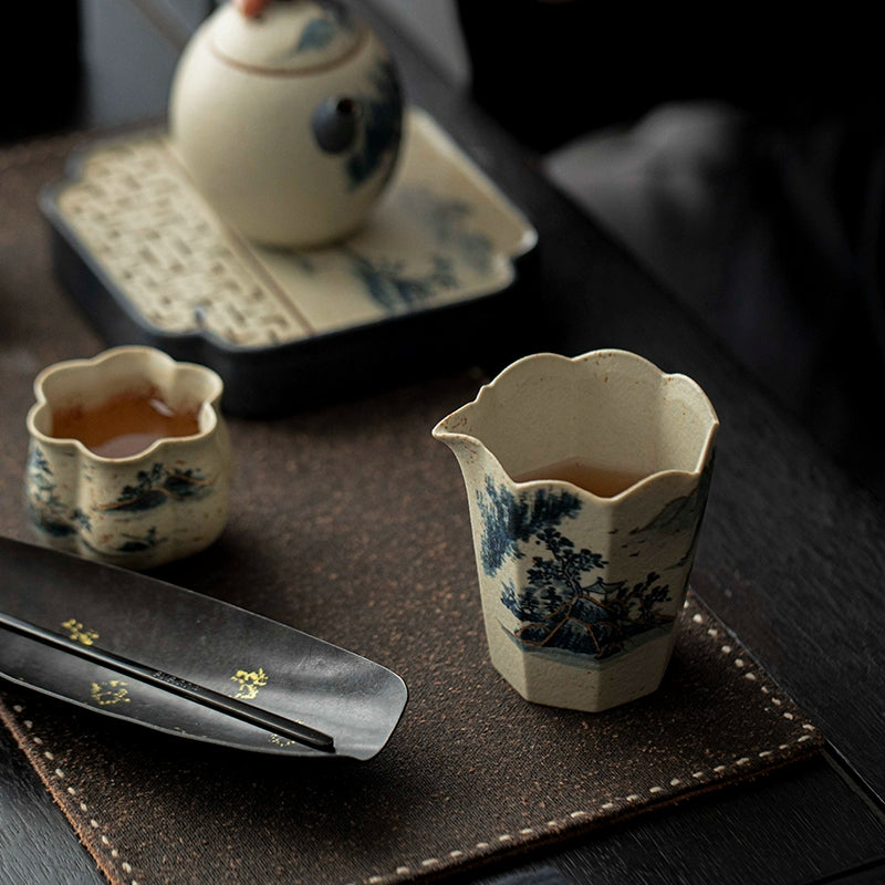 Close-up of Cobalt Blue Porcelain Fair Cup with Gilt Mountain Contours